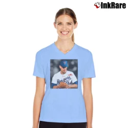Women’s Nolan Ryan Bloody Face V-Neck Tee in light blue | Chic Neckline, Soft Texture