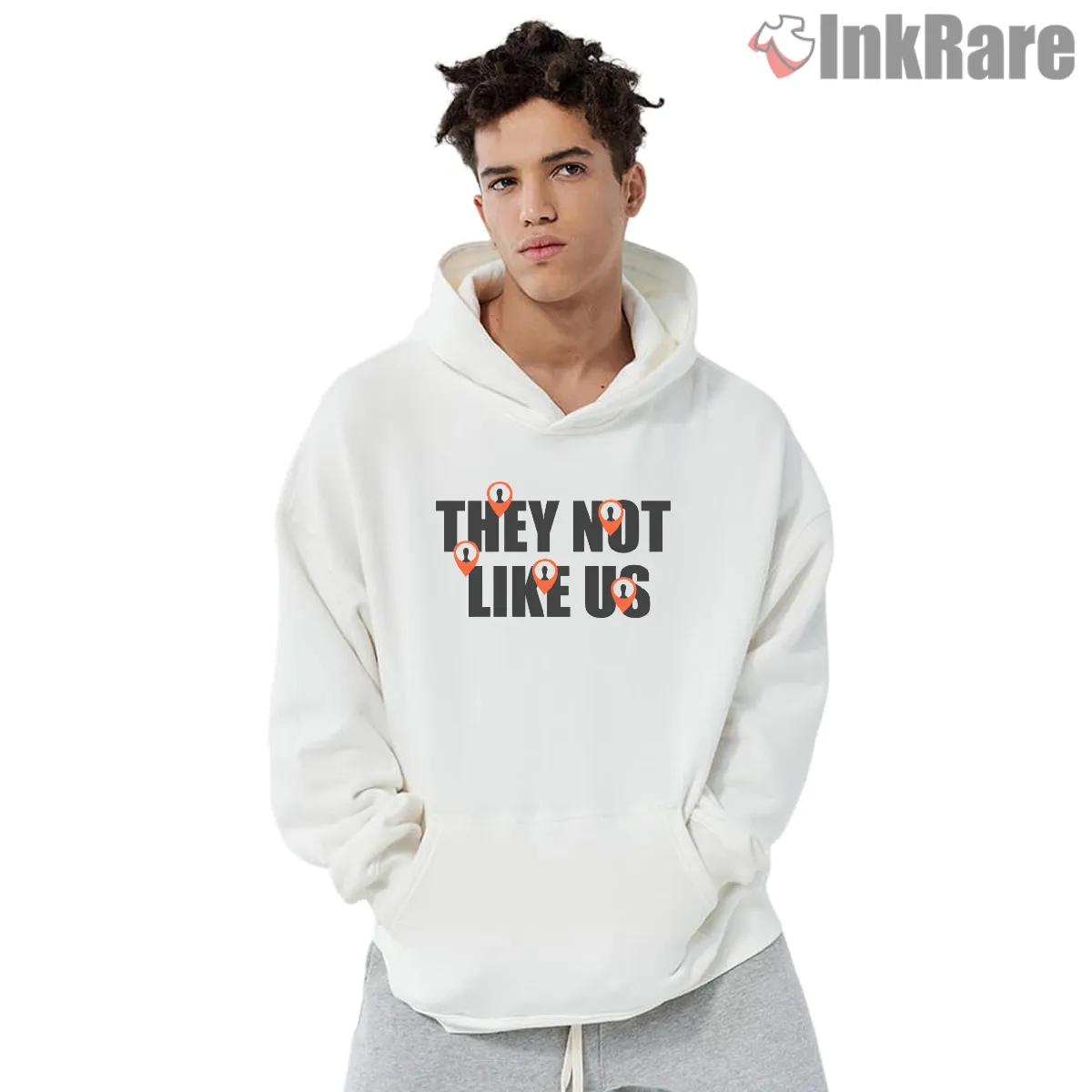 Not Like Us Kendrick Lamar Bold Text Graphic Shirt on white hoodie for men graphic tee