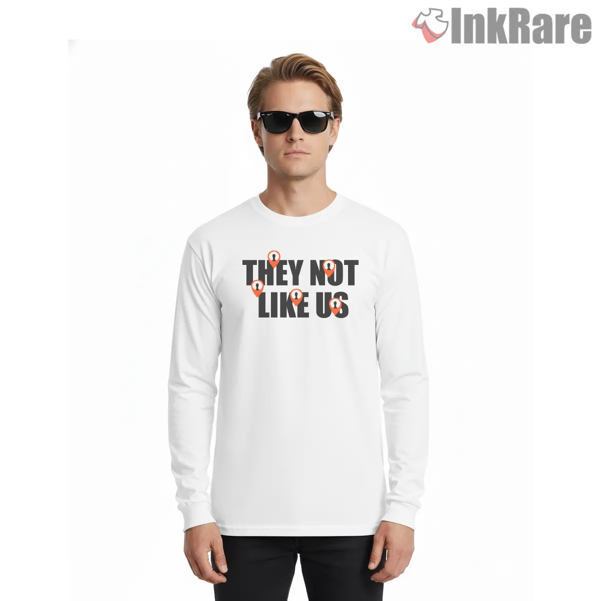 Not Like Us Kendrick Lamar Bold Text Graphic Long Sleeve White Not Like Us Kendrick Lamar Bold Text Graphic Shirt on white long sleeve shirt for men graphic tee