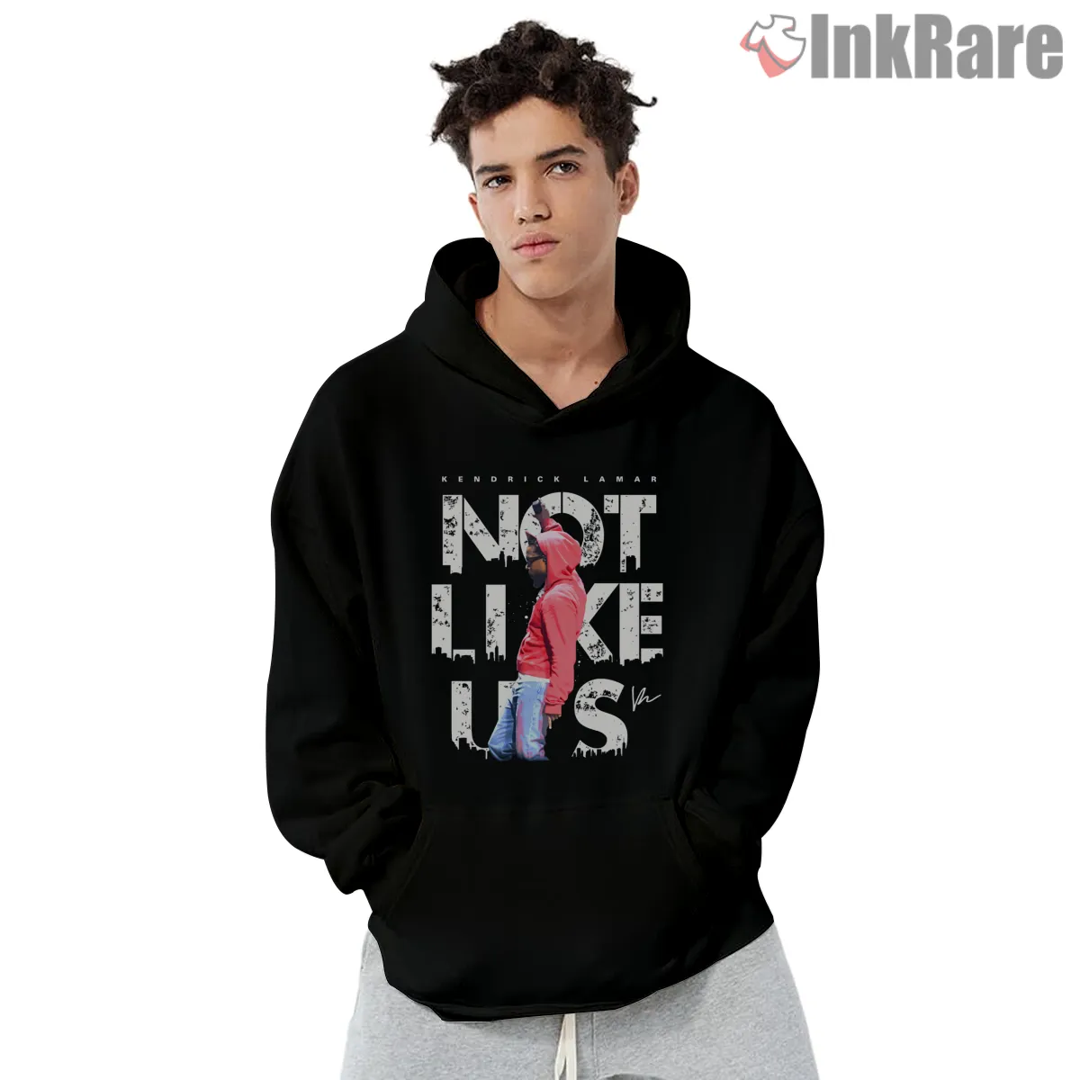 Not Like Us Kendrick Lamar Red Hoodie Pose Shirt on black hoodie for men graphic tee