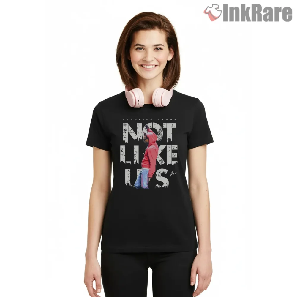 Not Like Us Kendrick Lamar Red Hoodie Pose Shirt on black short sleeve shirt for women graphic tee