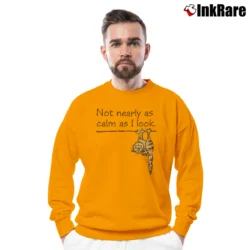 Men’s Not Nearly As Calm As I Look Cat Comical Funny Sarcastic Crewneck Sweatshirt in orange | Cozy Fabric, Clean Style