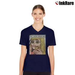 Women’s Not Yours Never Was Comic Fitted V-Neck Tee in navy | Chic Neckline, Soft Texture