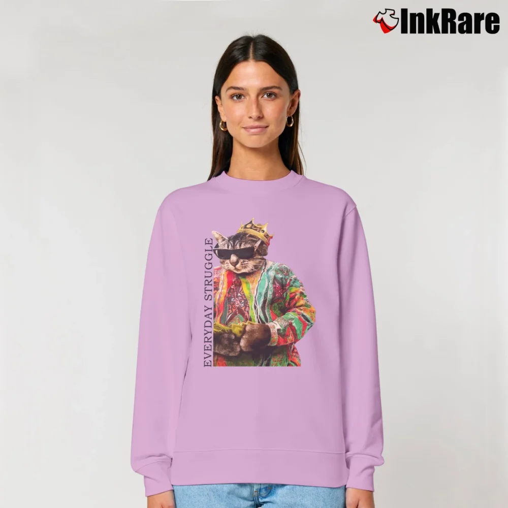 Women’s Notorious Cat Biggie Everyday Struggle Relaxed Sweatshirt in light pink | Soft, Laid-Back Vibe