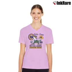 Women’s Notre Dame Irish Mascot Spellout Big Logo V-Neck Tee in light pink | Chic Neckline, Soft Texture