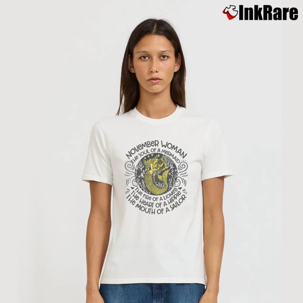 Women’s November Woman Soul Of A Mermaid Gift Signature T-Shirt in white | Soft, Flattering Fit