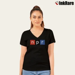 Women’s Npr National Public Radio Logo V-Neck Tee in black | Chic Neckline, Soft Texture