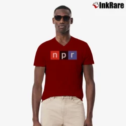 Men’s Npr National Public Radio Logo V-Neck Tee in maroon | Sharp, Breathable, Everyday Staple