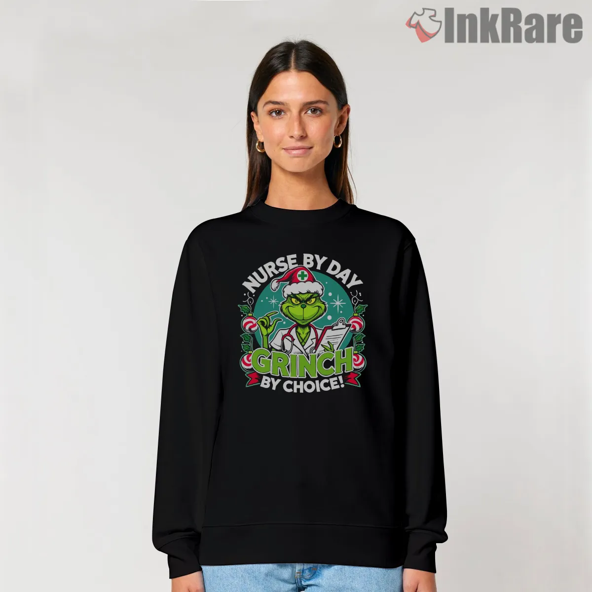 Nurse By Day Grinch By Choice Christmas Shirt on graphic shirt for women graphic tee