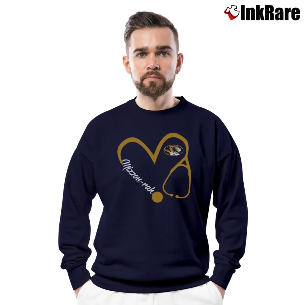 Men’s Nurse Heart Mizzou Tigers Graphic Crewneck Sweatshirt in navy | Cozy Fabric, Clean Style