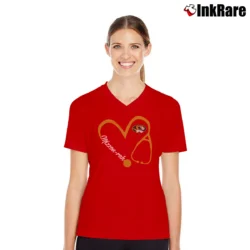 Women’s Nurse Mizzou Tigers Graphic V-Neck Tee in red | Chic Neckline, Soft Texture