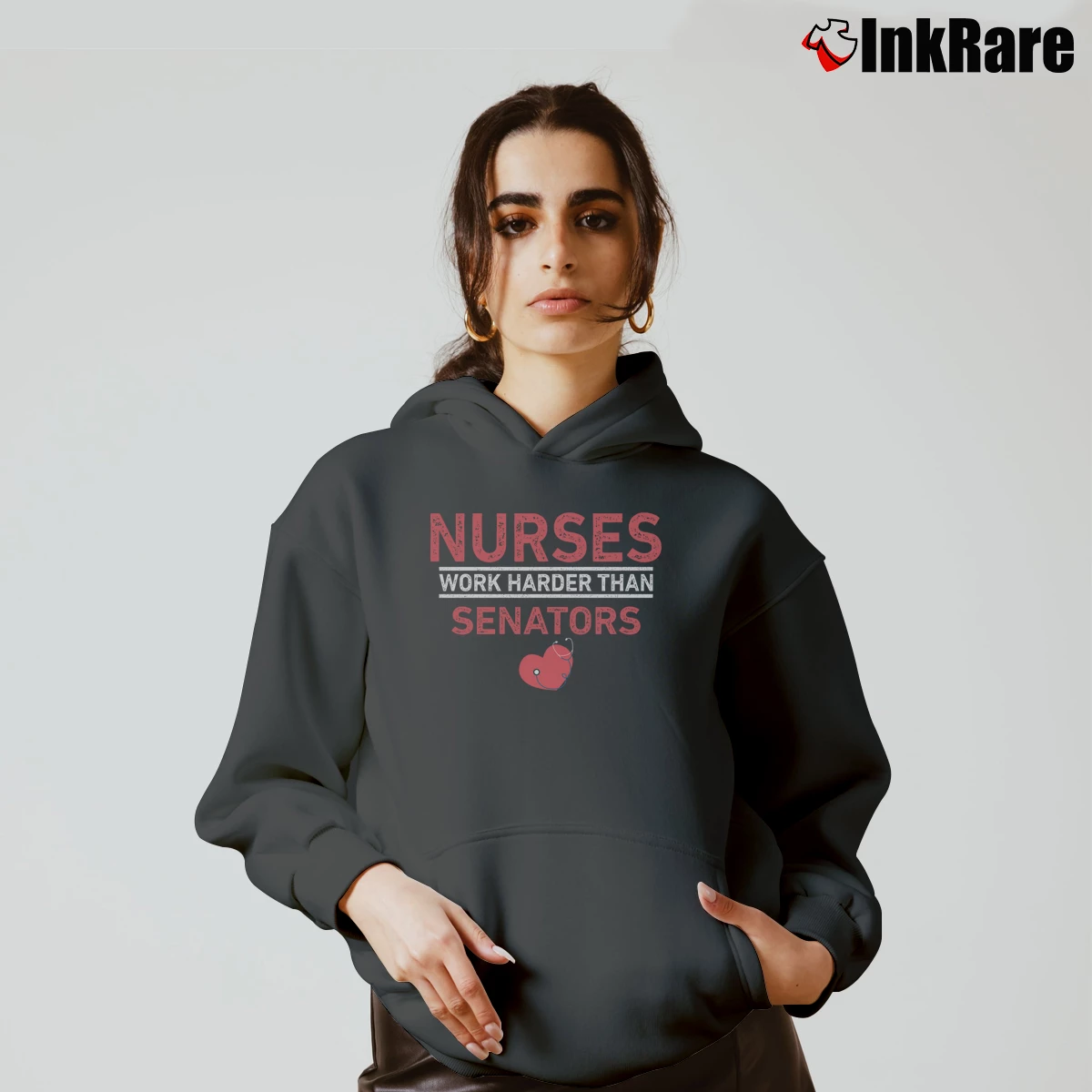 Women’s Nurses Work Harder Than The Senator Cozy Hoodie in charcoal | Warm, Structured, Stylish