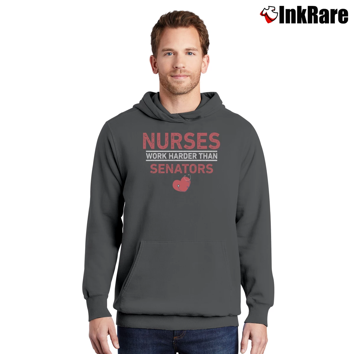 Men’s Nurses Work Harder Than The Senator Pullover Hoodie in charcoal | Cozy, Durable, Modern Fit