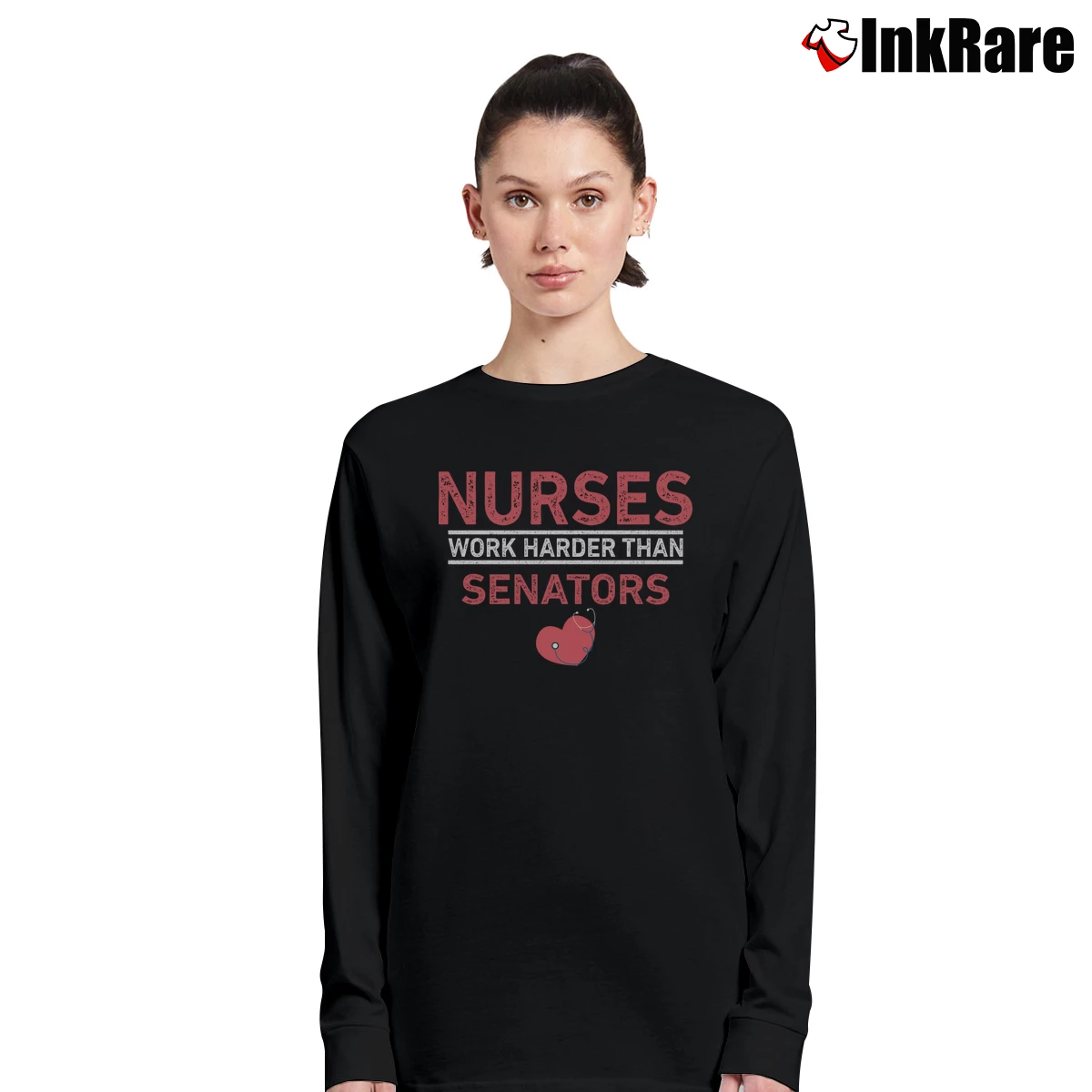 Women’s Nurses Work Harder Than The Senator Long-Sleeve Top in black | Sleek, Versatile, All-Season