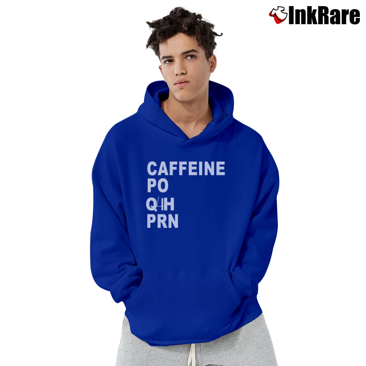 Men’s Nursing Student Caffeine Quote Pullover Hoodie in royal blue | Cozy, Durable, Modern Fit