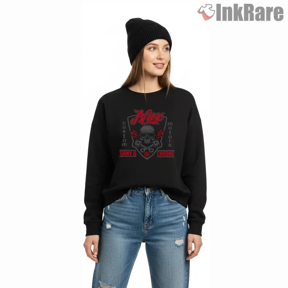 Nux Shiny And Chrome Skull Engine Graphic Shirt on graphic shirt for women graphic tee