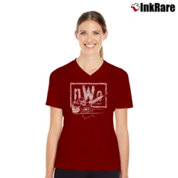 Women’s nwo new world order wrestling for Wrestling Fans and 90s Nostalgia V-Neck Tee in maroon | Chic Neckline, Soft Texture