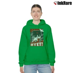 Women’s Nyet Soviet Graphic Cozy Hoodie in irish green | Warm, Structured, Stylish