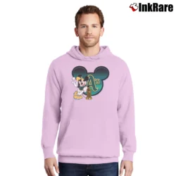 Men’s Oakland Athletics Commissioner's Trophy Mickey Mouse Pullover Hoodie in light pink | Cozy, Durable, Modern Fit