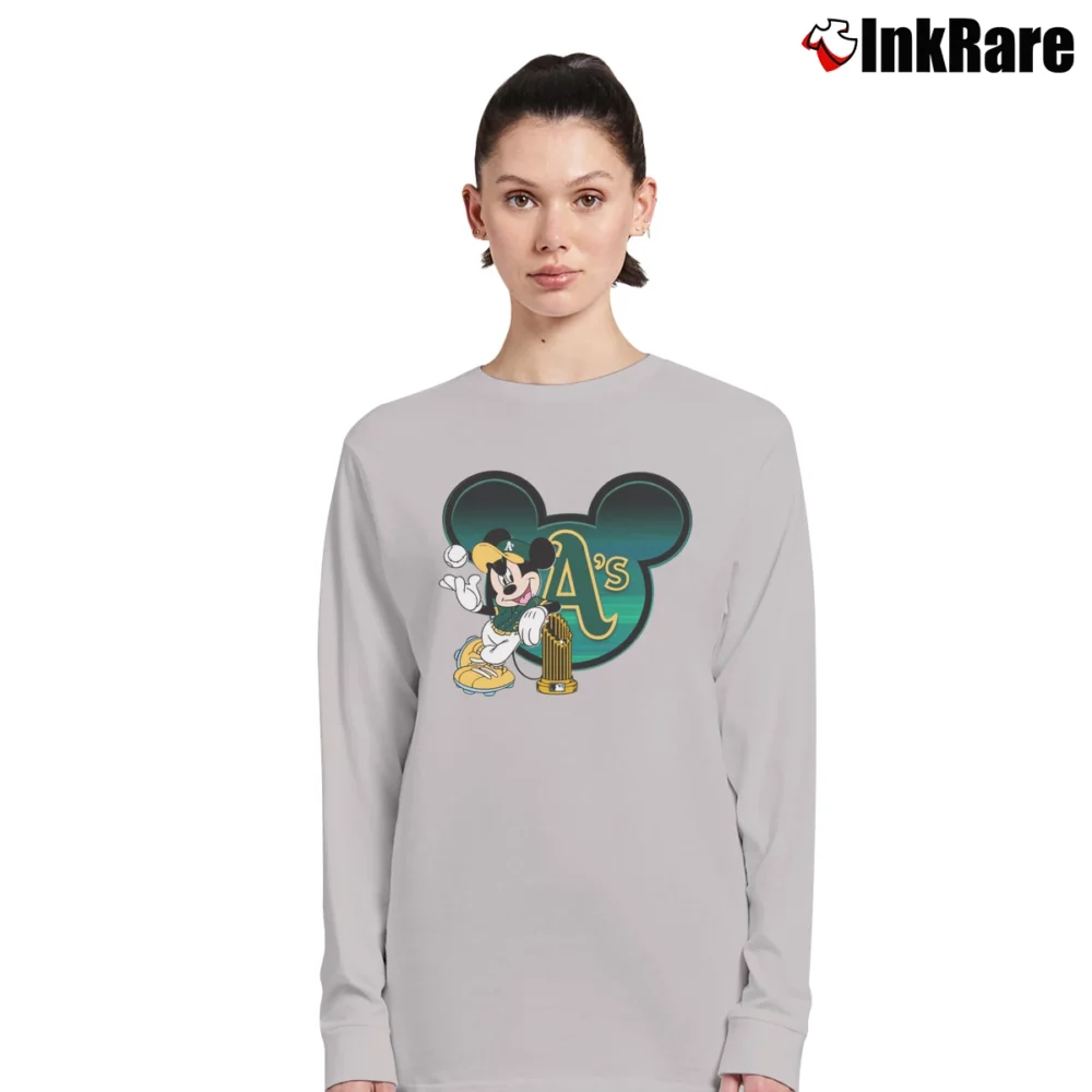 Women’s Oakland Athletics Commissioner's Trophy Mickey Mouse Long-Sleeve Top in sport grey | Sleek, Versatile, All-Season