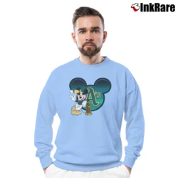 Men’s Oakland Athletics Commissioner's Trophy Mickey Mouse Crewneck Sweatshirt in light blue | Cozy Fabric, Clean Style