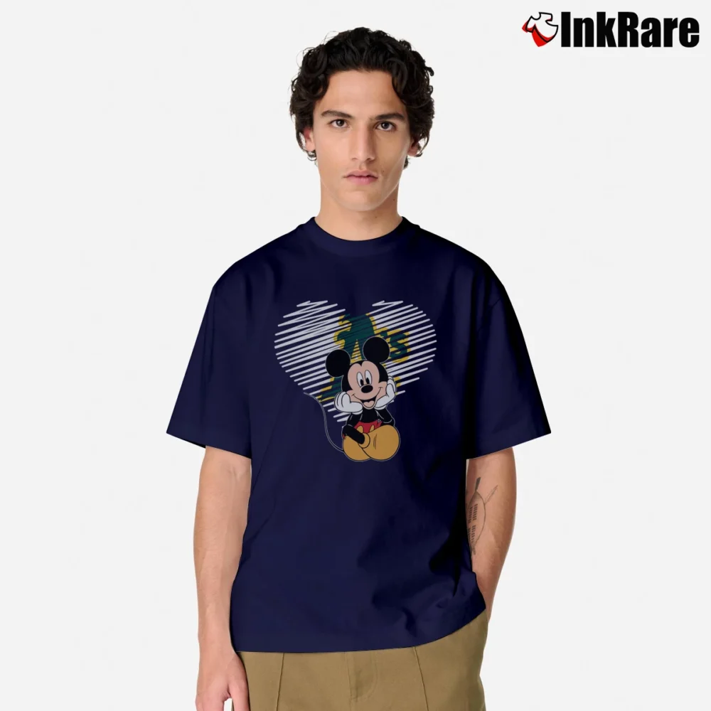 Men’s Oakland Athletics Heart Mickey Mouse Baseball Classic T-Shirt in navy | Soft, Breathable Everyday Wear