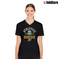 Women’s Oakland Athletics MLB Star Wars Empire Crossover V-Neck Tee in black | Chic Neckline, Soft Texture