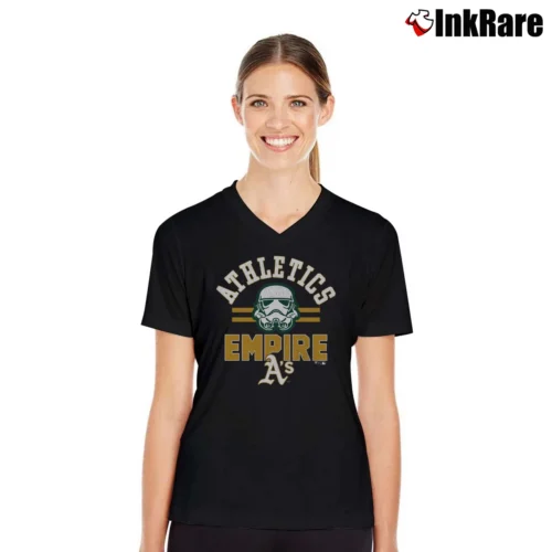 Women’s Oakland Athletics MLB Star Wars Empire Crossover V-Neck Tee in black | Chic Neckline, Soft Texture
