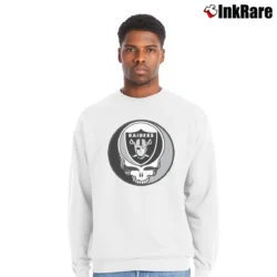 Men’s Oakland Raiders Grateful Dead Steal Your Face Football Crewneck Sweatshirt in white | Cozy Fabric, Clean Style