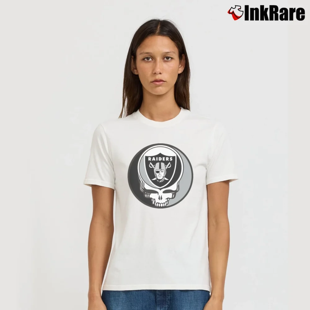 Women’s Oakland Raiders Grateful Dead Steal Your Face Football Signature T-Shirt in white | Soft, Flattering Fit