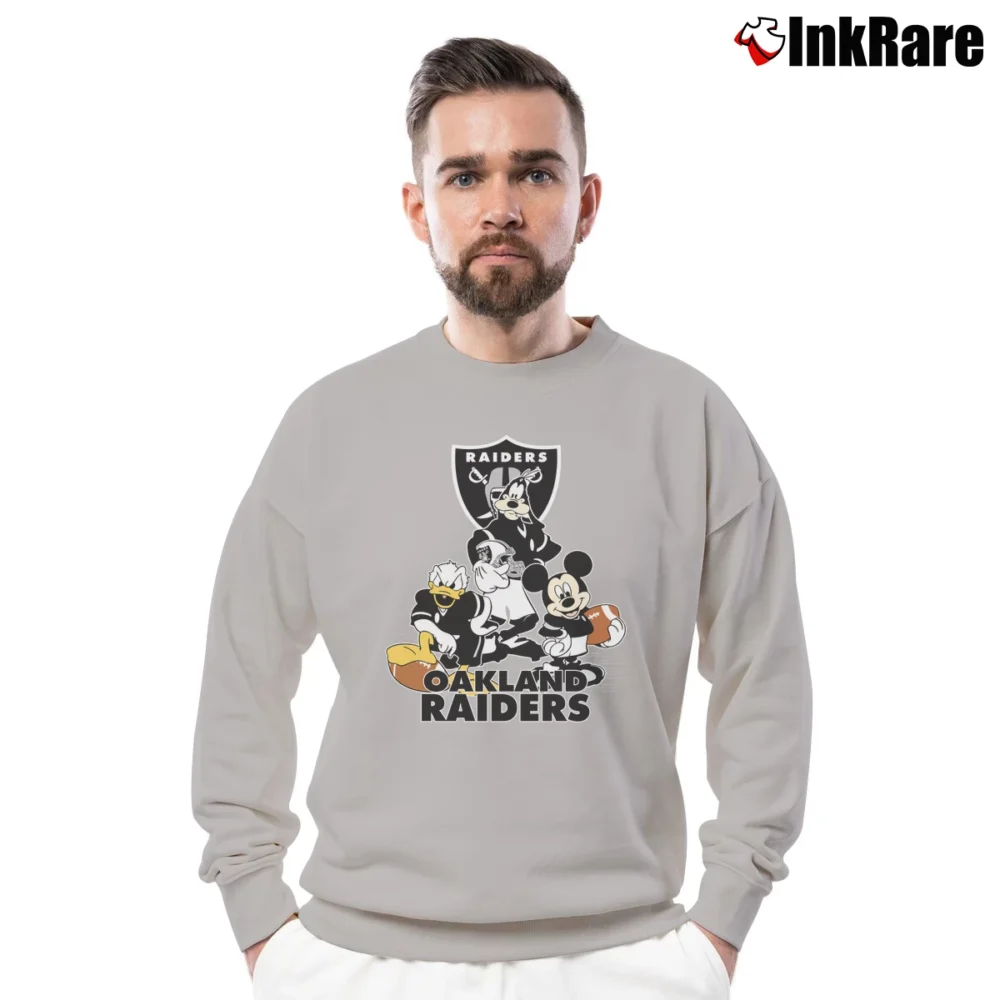 Men’s Oakland Raiders Mickey Donald Goofy Football Crewneck Sweatshirt in sport grey | Cozy Fabric, Clean Style