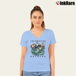 Women’s Oakland Raiders NFL Looney Tunes Fan Gift V-Neck Tee in light blue | Chic Neckline, Soft Texture