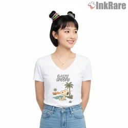 Oasis Snoopy Desert Chill Shirt on white v-neck shirt for women graphic tee