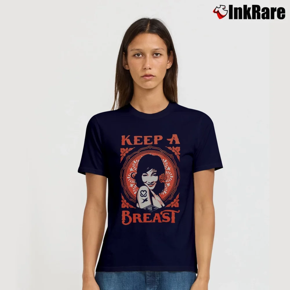 Women’s Obey Awareness Keep A Breast Graphic Signature T-Shirt in navy | Soft, Flattering Fit