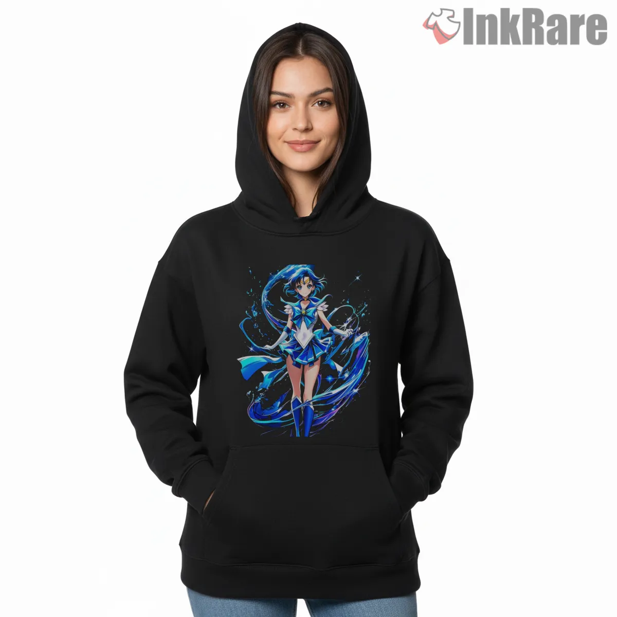 Ocean Flow Magical Guardian Blue Fantasy Hoodie Black Ocean Flow Magical Guardian Blue Fantasy Shirt on black hoodie for women graphic tee