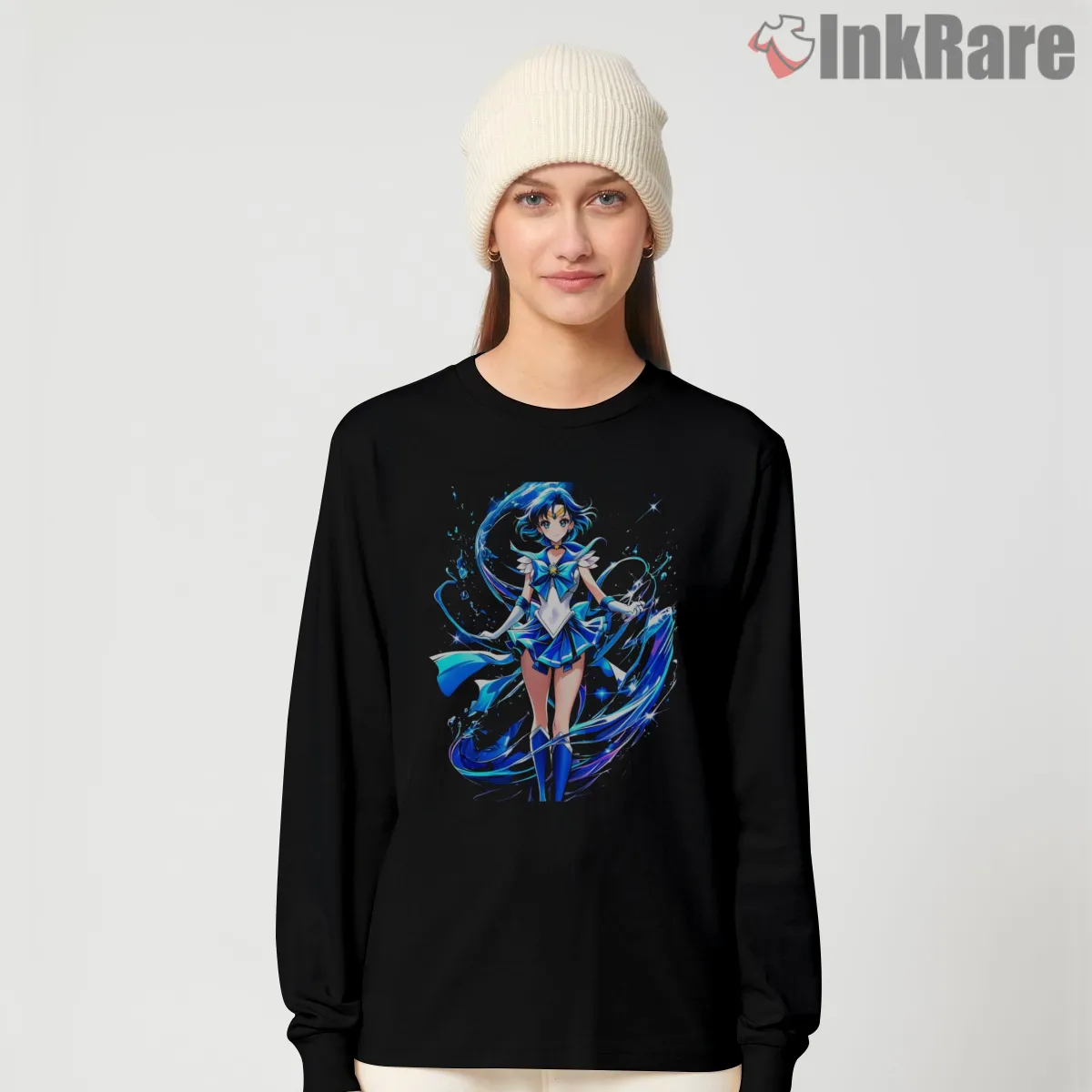 Ocean Flow Magical Guardian Blue Fantasy Long Sleeve Black Ocean Flow Magical Guardian Blue Fantasy Shirt on black long sleeve shirt for women graphic tee