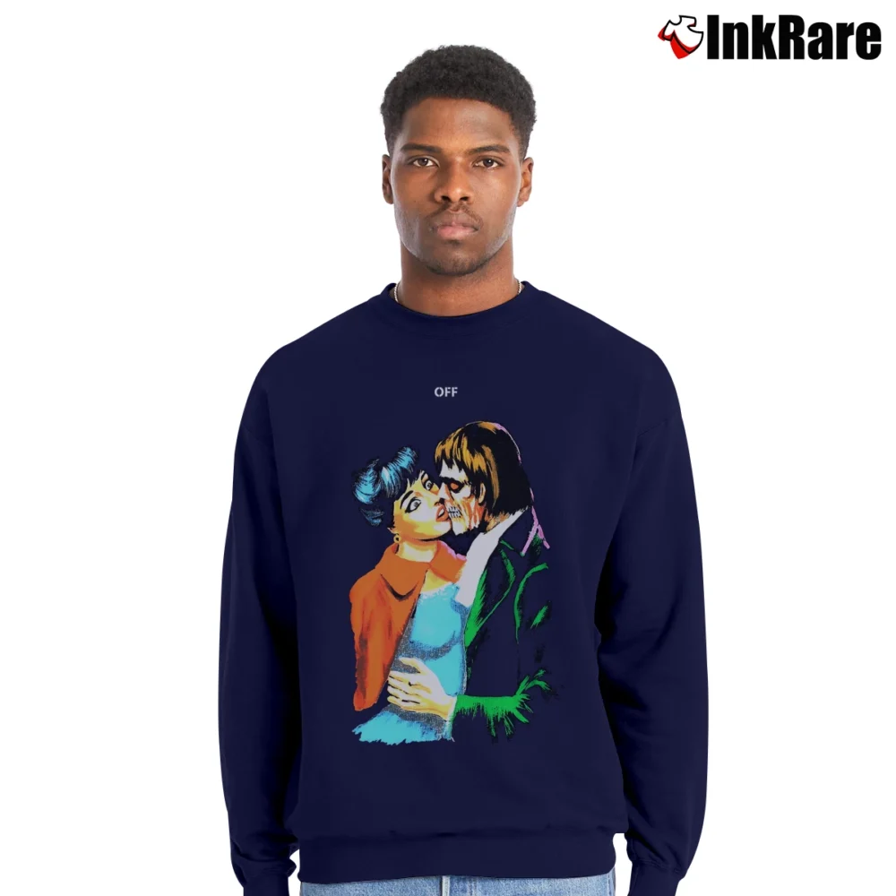 Men’s Off - white Kiss Graphic Crewneck Sweatshirt in navy | Cozy Fabric, Clean Style