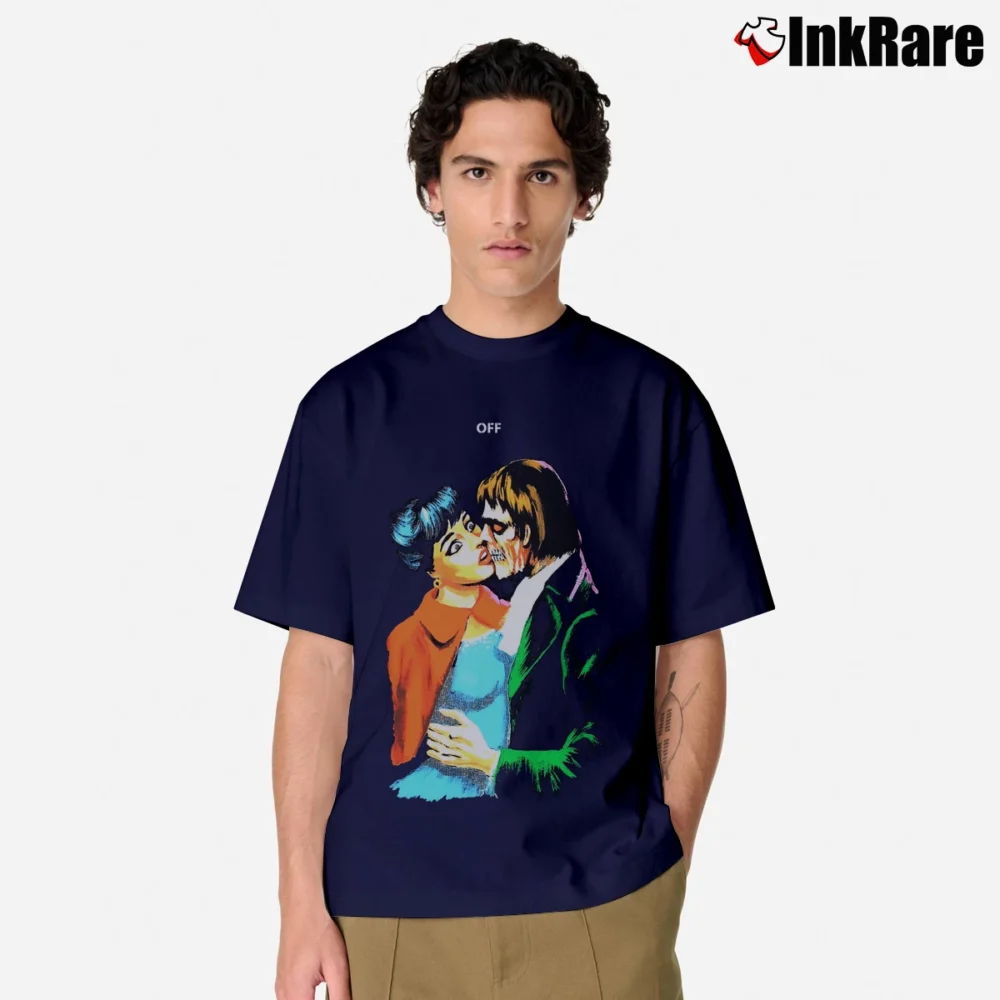 Men’s Off - white Kiss Graphic Classic T-Shirt in navy | Soft, Breathable Everyday Wear