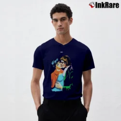 Men’s Off - white Kiss Graphic V-Neck Tee in navy | Sharp, Breathable, Everyday Staple