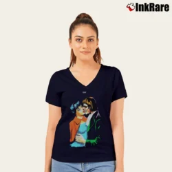 Women’s Off - white Kiss Graphic V-Neck Tee in navy | Chic Neckline, Soft Texture