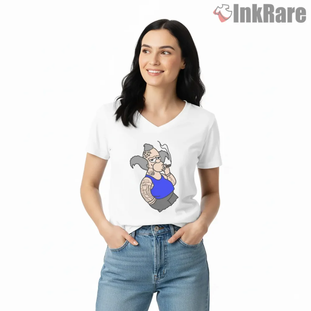 Og Krusty The Clown Street Style Cartoon Shirt on white v-neck shirt for women graphic tee
