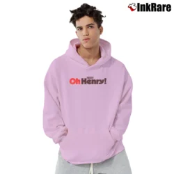Men’s Oh Henry Chocolate Peanut Fudge Caramel Candy Pullover Hoodie in light pink | Cozy, Durable, Modern Fit