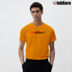 Men’s Oh Henry Chocolate Peanut Fudge Caramel Candy V-Neck Tee in orange | Sharp, Breathable, Everyday Staple