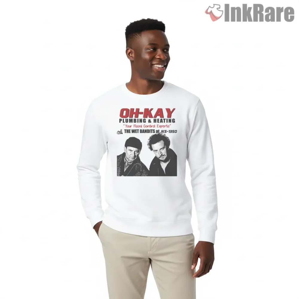 Oh Kay Plumbing Wet Bandits Company Logo Shirt on graphic shirt for men graphic tee