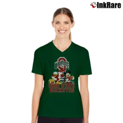 Women’s Ohio State Buckeyes Mickey Donald Goofy Football V-Neck Tee in forest green | Chic Neckline, Soft Texture