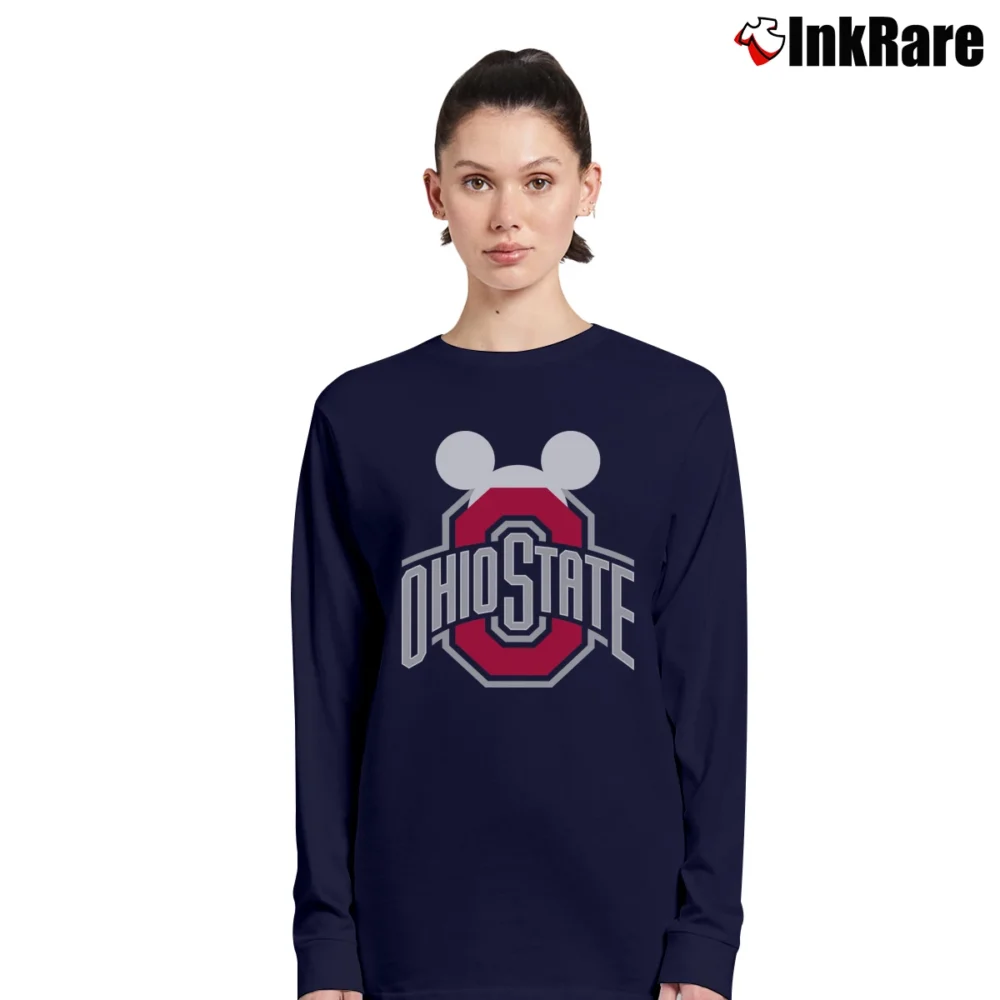 Women’s Ohio State Buckeyes Mickey Mouse Football Long-Sleeve Top in navy | Sleek, Versatile, All-Season