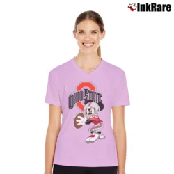 Women’s Ohio State Football Mickey Mouse V-Neck Tee in light pink | Chic Neckline, Soft Texture