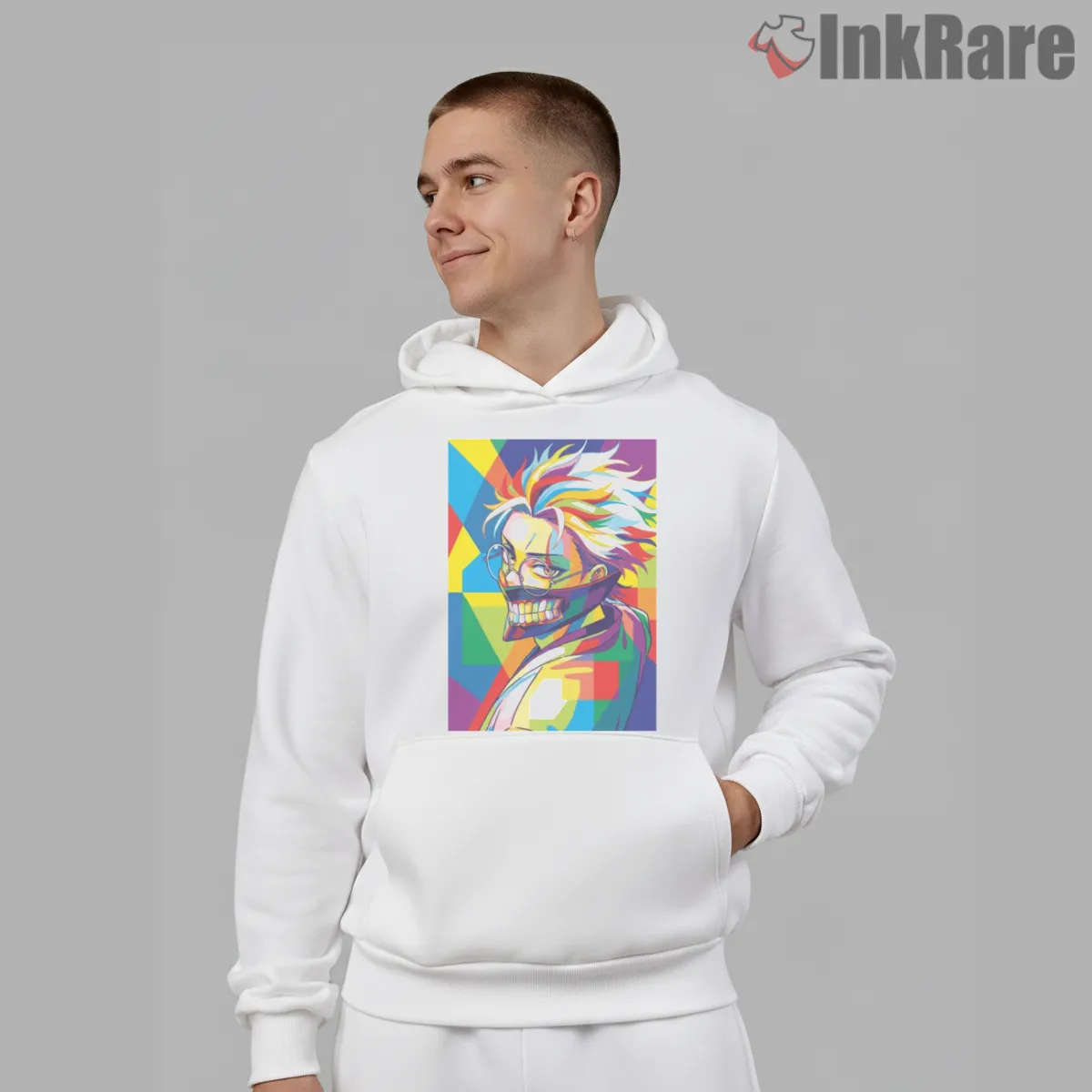 Okarun Colorful Wpap Pop Art Dandadan Hoodie White Okarun Colorful Wpap Pop Art Dandadan Shirt on white hoodie for men graphic tee