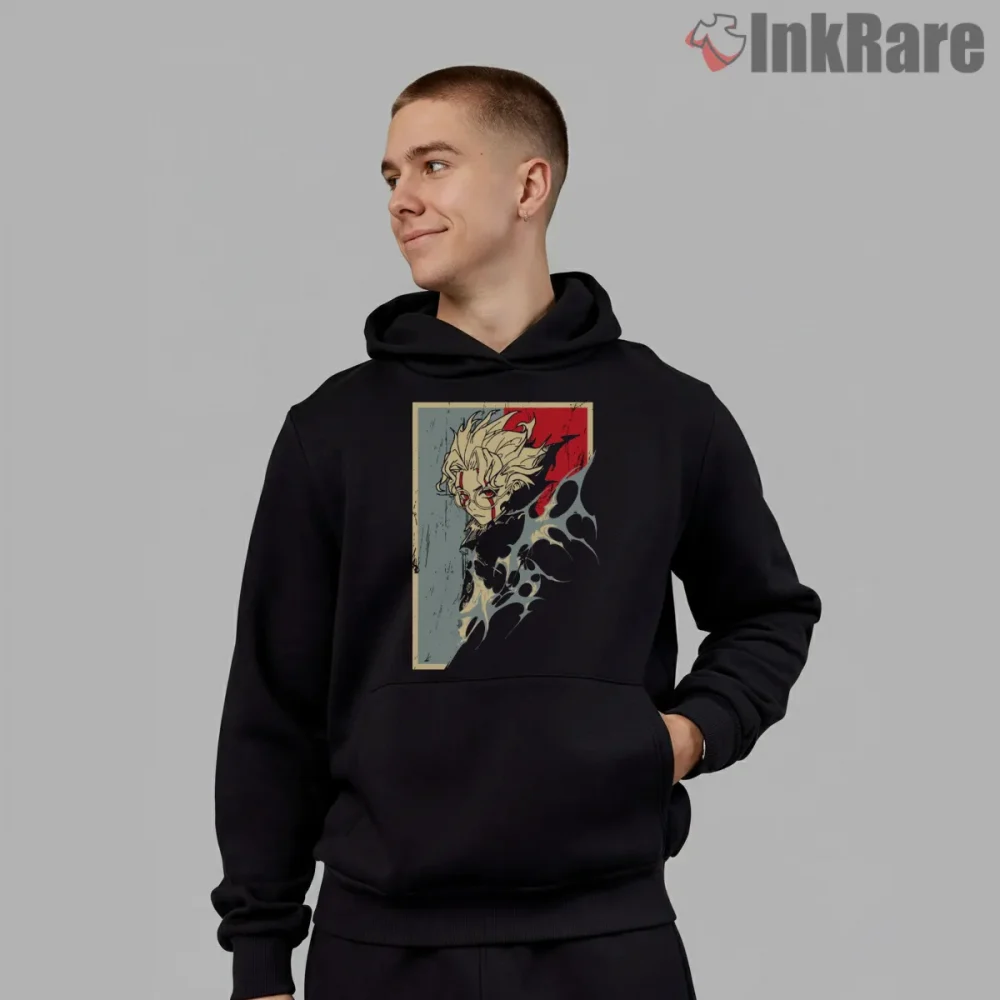 Okarun Cursed Spirit Anime Illustration Shirt on black hoodie for men graphic tee