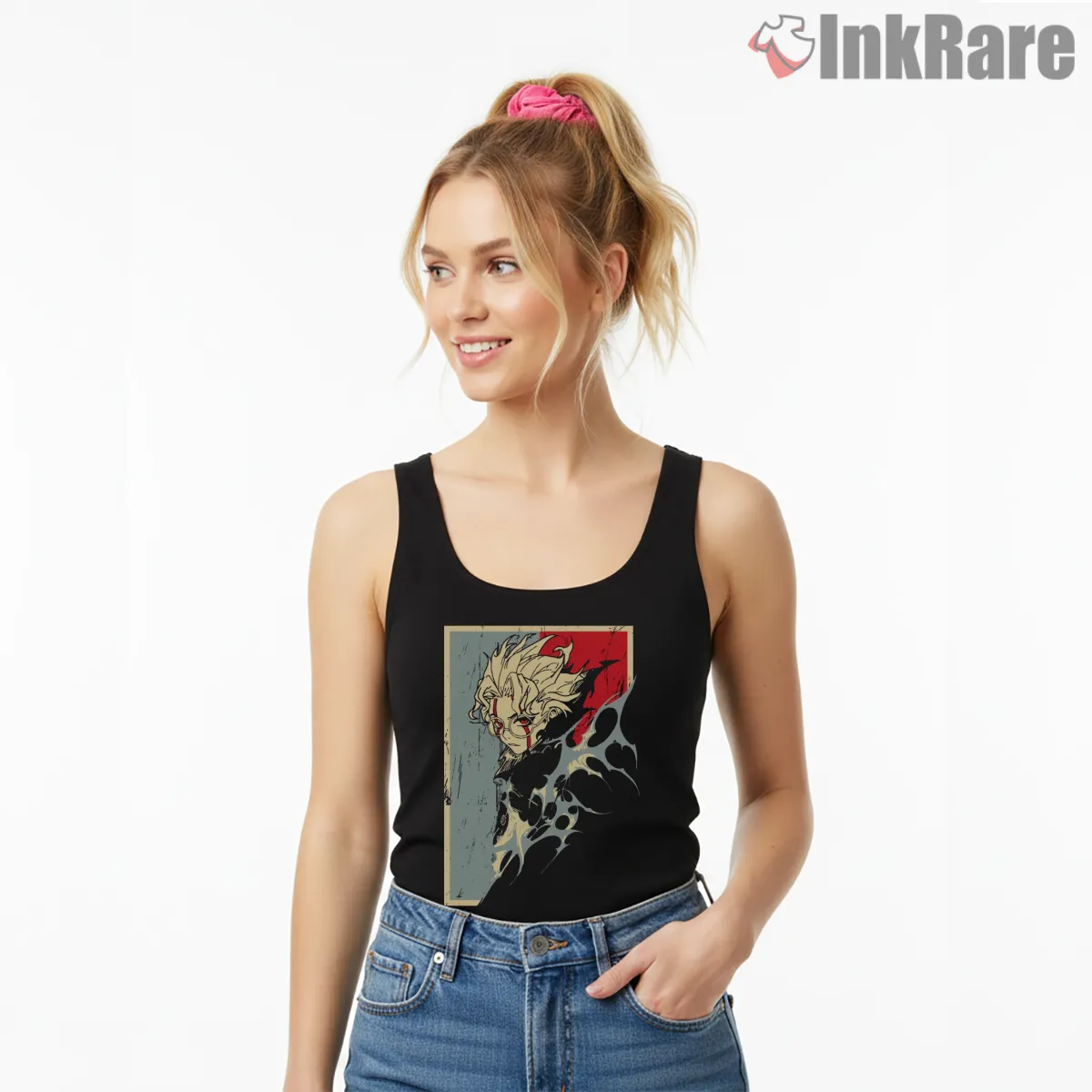 Okarun Cursed Spirit Anime Illustration Tank Top Black Okarun Cursed Spirit Anime Illustration Shirt on black tank top for women graphic tee
